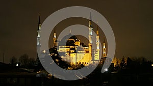 Istanbul city sultan Ahmet mosque and minarets night street photo